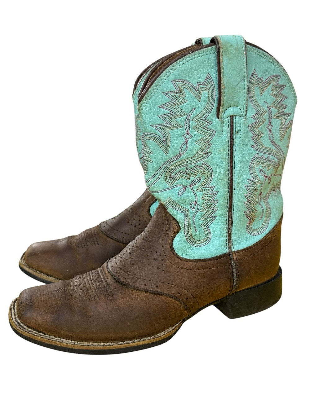 Justin Boots Brown Foot with Turquoise Shaft Western Boots